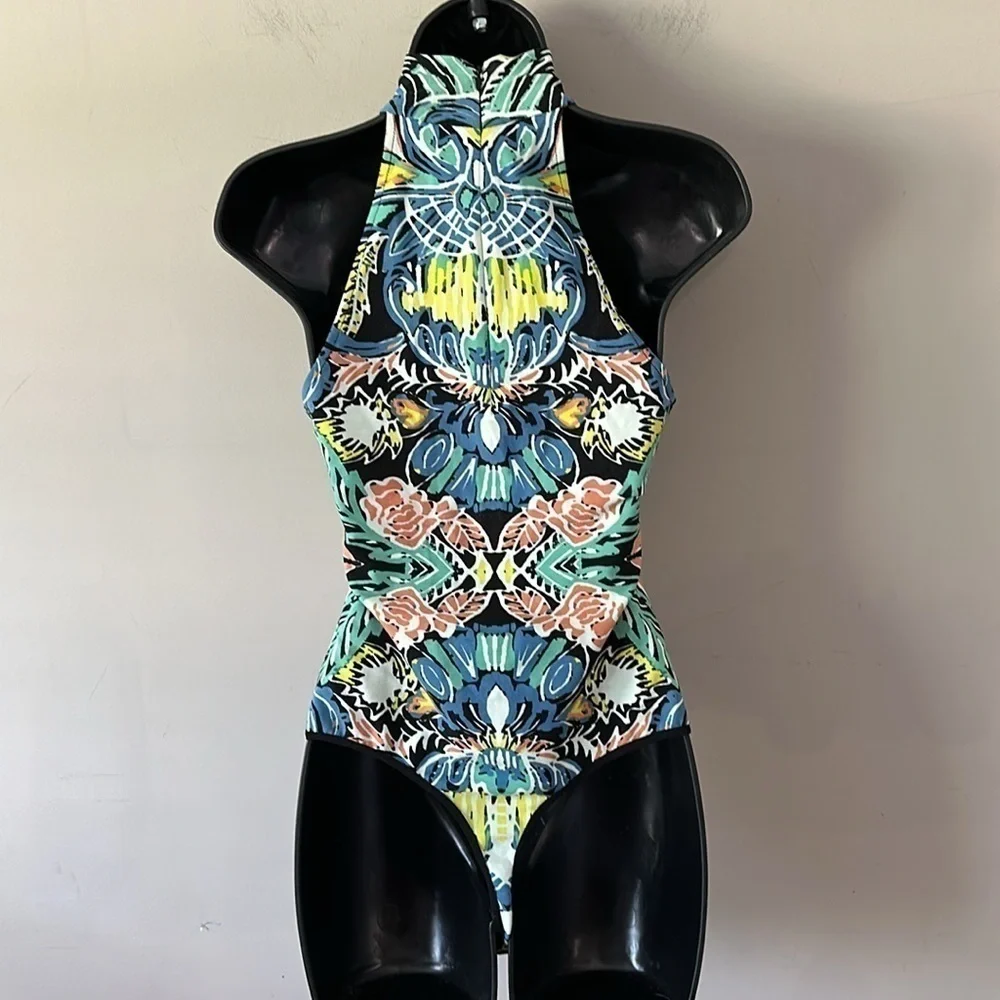 Free People Intimately Tucker Printed Bodysuit small